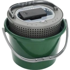 Seau A Vifs Plastilys 18L Rond Vert Fonce + Panier Vivier + Aerateur Integre