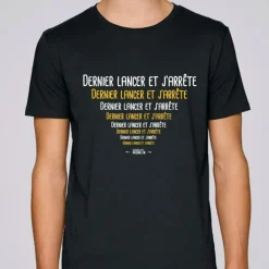 Tee Shirt Manches Courtes Homme Monsieur Pêcheur Dernier Lancer Et J'arrête - Noir