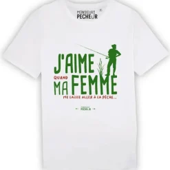 Tee Shirt Manches Courtes Homme Monsieur Pêcheur J'aime Ma Femme - Blanc
